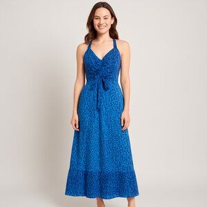 ICE Blue Long Animal Print Sleeveless Maxi Dress Y2K Size Small Petite Cheetah S